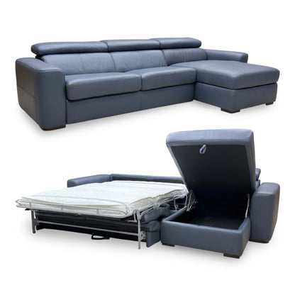 World of Leather ‘Infinity’ Nc-313e Ocean Blue Leather Right Hand Facing Corner Chaise Sofa with Storage