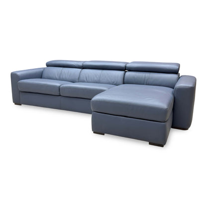 World of Leather ‘Infinity’ Nc-313e Ocean Blue Leather Right Hand Facing Corner Chaise Sofa with Storage