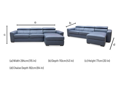 World of Leather ‘Infinity’ Nc-313e Ocean Blue Leather Right Hand Facing Corner Chaise Sofa with Storage