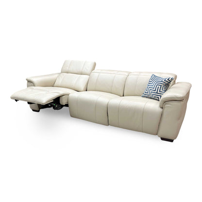 ‘Inca’ Cat-60:05 Bone China Taupe Leather 4 Seater Power Recliner Sofa with Power Headrests