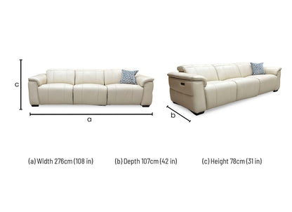 ‘Inca’ Cat-60:05 Bone China Taupe Leather 4 Seater Power Recliner Sofa with Power Headrests