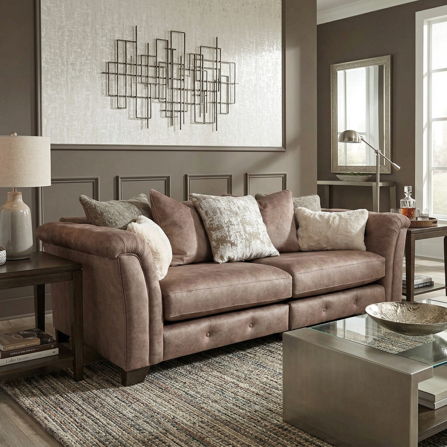 ‘Aura' Kenzo Chocolate Brown Dw Ft Velvet 4 Seater Scatter Back Split Frame Sofa