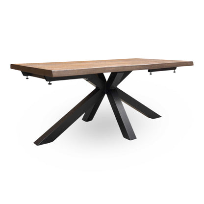 ‘Mars’ Dark Oak Solid Oak Raw Edge 180cm Dining Table with Metal Star Base + Double Extension Leaf