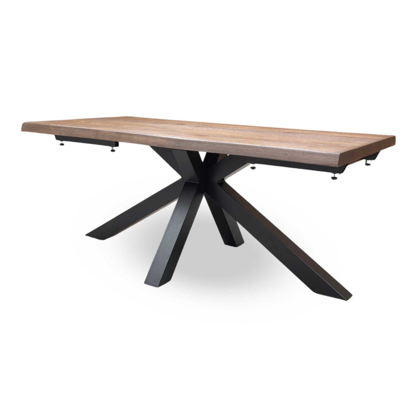 ‘Mars’ Dark Oak Solid Oak Raw Edge 180cm Dining Table with Metal Star Base + Double Extension Leaf