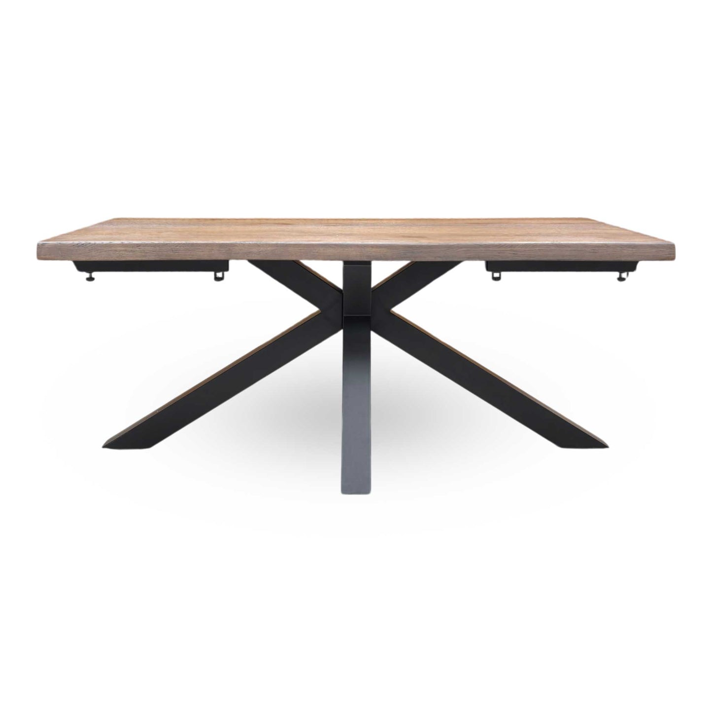 ‘Mars’ Dark Oak Solid Oak Raw Edge 180cm Dining Table with Metal Star Base + Double Extension Leaf