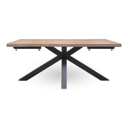 ‘Mars’ Dark Oak Solid Oak Raw Edge 180cm Dining Table with Metal Star Base + Double Extension Leaf