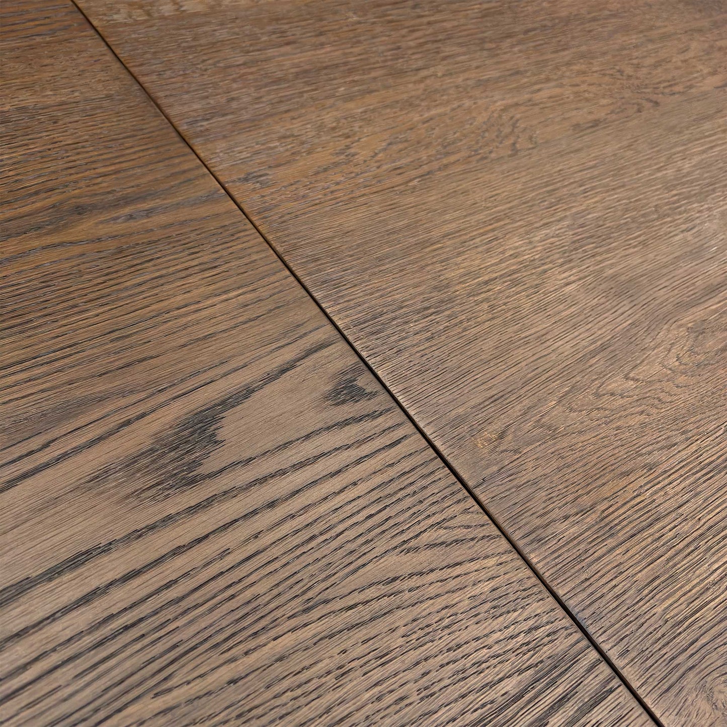 ‘Mars’ Dark Oak Solid Oak Raw Edge 180cm Dining Table with Metal Star Base + Double Extension Leaf
