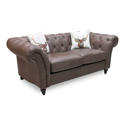 ‘Gosford’ Texas Brown 100% Italian Leather 2 Seater Chesterfield Sofa