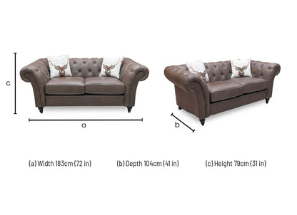 ‘Gosford’ Texas Brown 100% Italian Leather 2 Seater Chesterfield Sofa