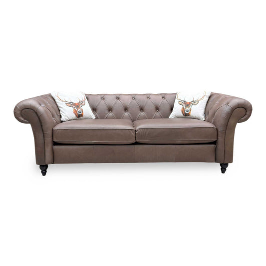 ‘Gosford’ Texas Brown 100% Italian Leather 3 Seater Chesterfield Sofa