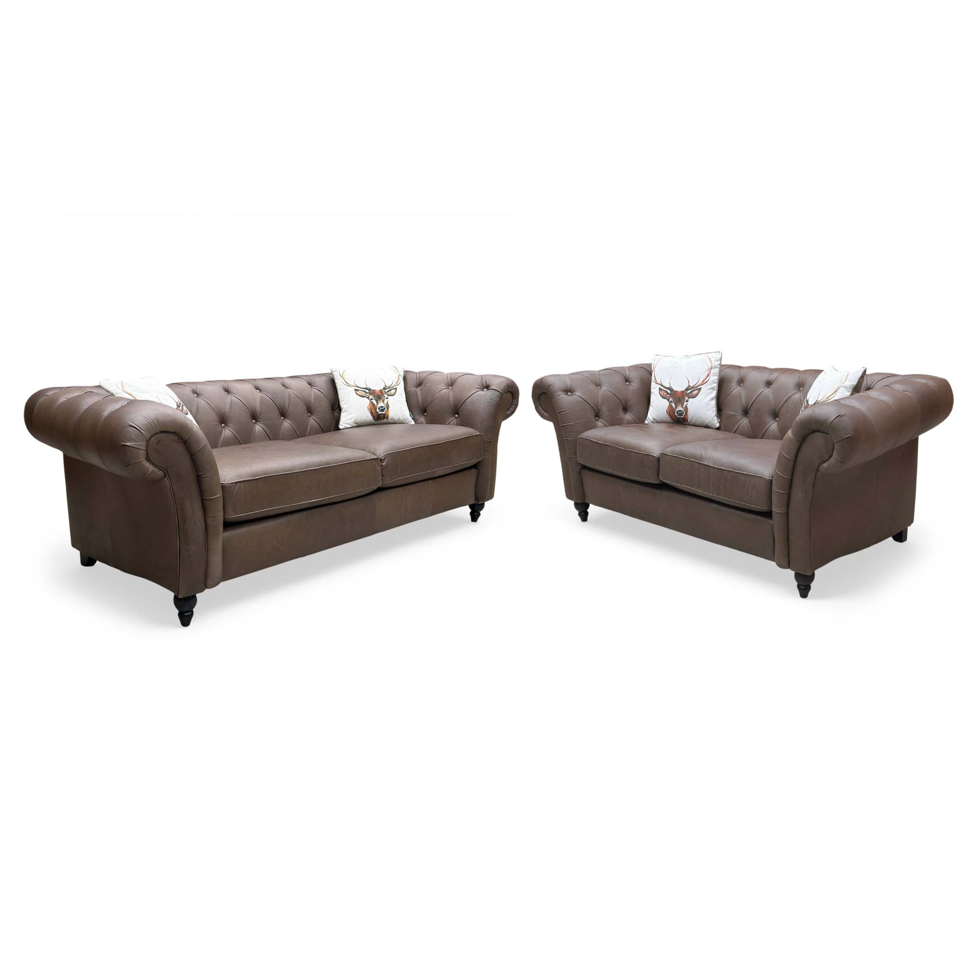 ‘Gosford’ Texas Brown 100% Italian Leather 3 + 2 Seater Chesterfield Sofa Set