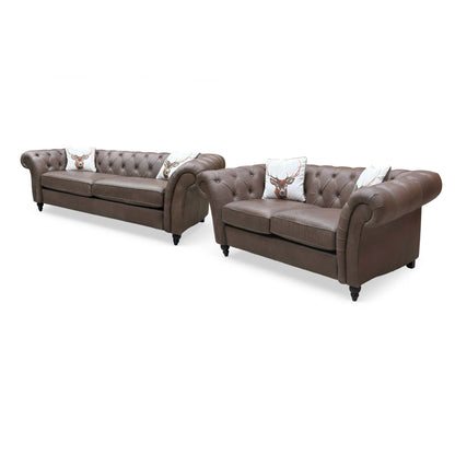 ‘Gosford’ Texas Brown 100% Italian Leather 3 + 2 Seater Chesterfield Sofa Set - product photo 4