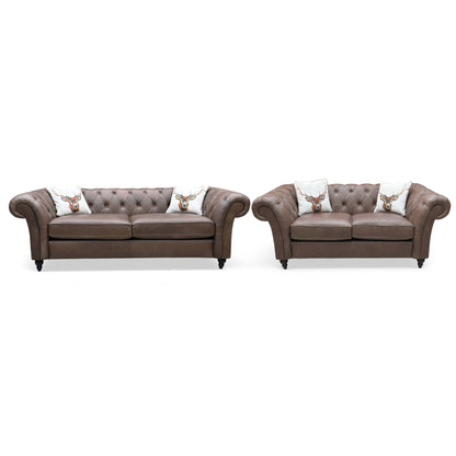 ‘Gosford’ Texas Brown 100% Italian Leather 3 + 2 Seater Chesterfield Sofa Set - product photo 5