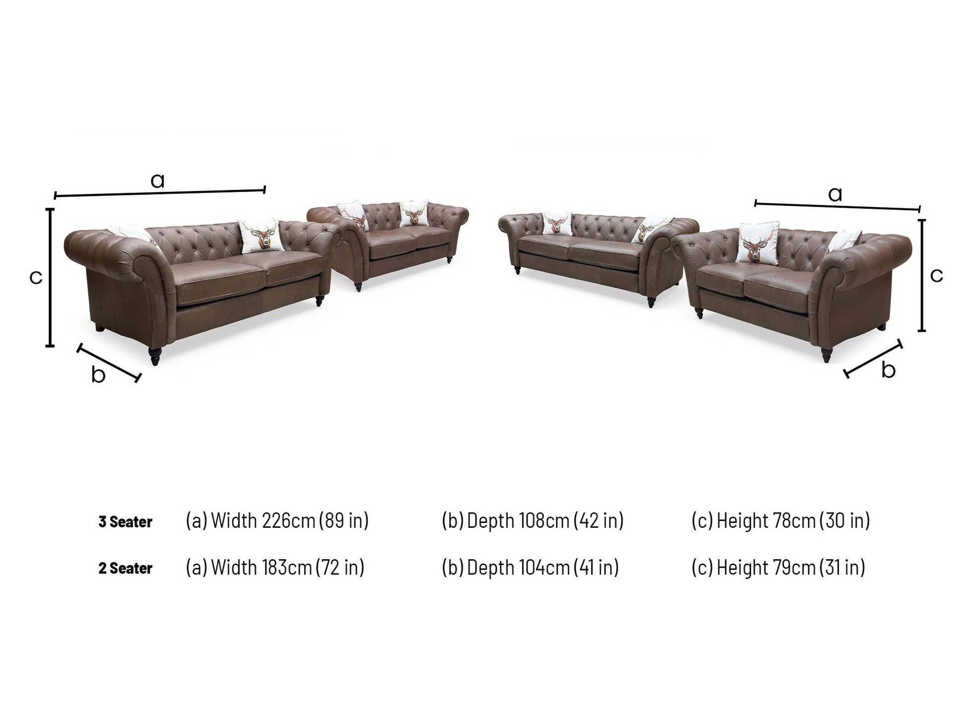 ‘Gosford’ Texas Brown 100% Italian Leather 3 + 2 Seater Chesterfield Sofa Set - product photo 6