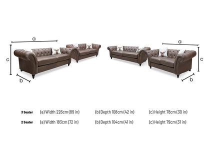 ‘Gosford’ Texas Brown 100% Italian Leather 3 + 2 Seater Chesterfield Sofa Set - product photo 6