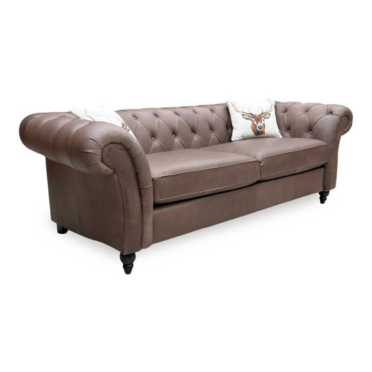 ‘Gosford’ Texas Brown 100% Italian Leather 3 Seater Chesterfield Sofa