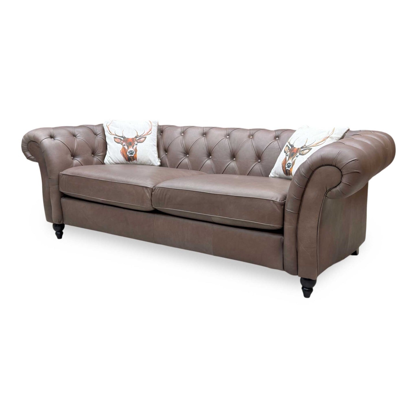 ‘Gosford’ Texas Brown 100% Italian Leather 3 Seater Chesterfield Sofa