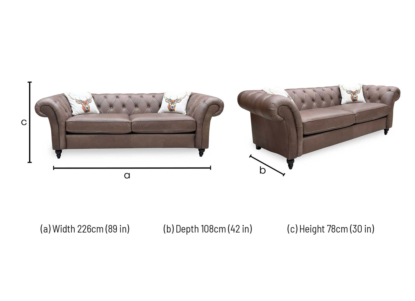 ‘Gosford’ Texas Brown 100% Italian Leather 3 Seater Chesterfield Sofa