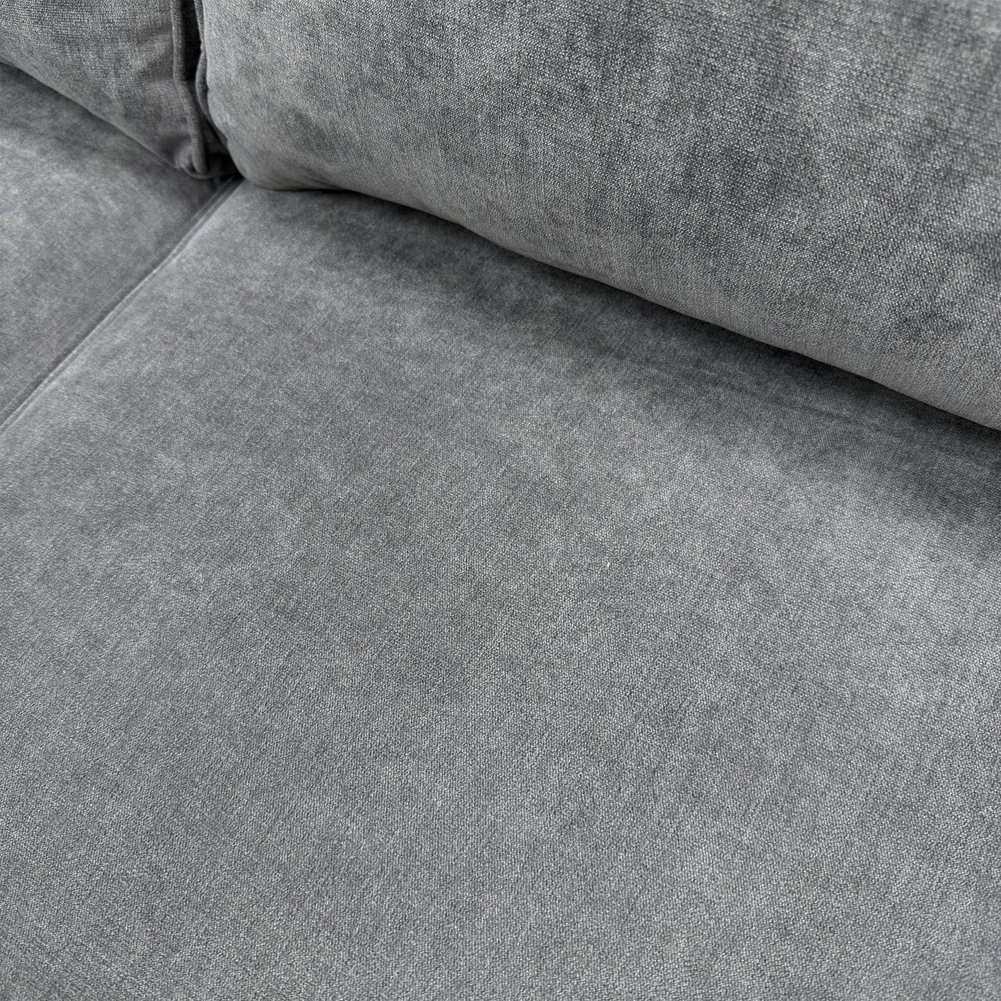 ‘Orka' Graphite Grey Plaza Linen Fabric Quilted Arm Double Ended Chaise Sofa + Small Footstool