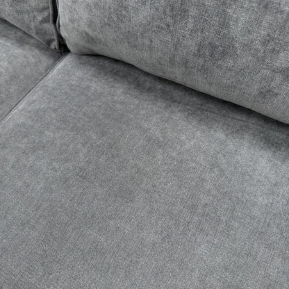‘Orka' Graphite Grey Plaza Linen Fabric Quilted Arm Double Ended Chaise Sofa + Small Footstool