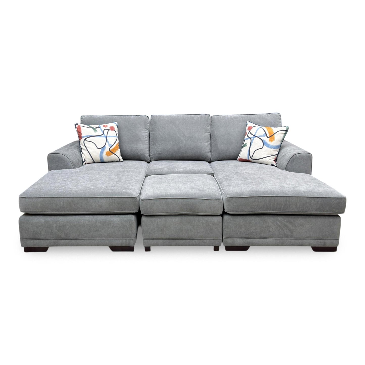 ‘Orka' Graphite Grey Plaza Linen Fabric Quilted Arm Double Ended Chaise Sofa + Small Footstool