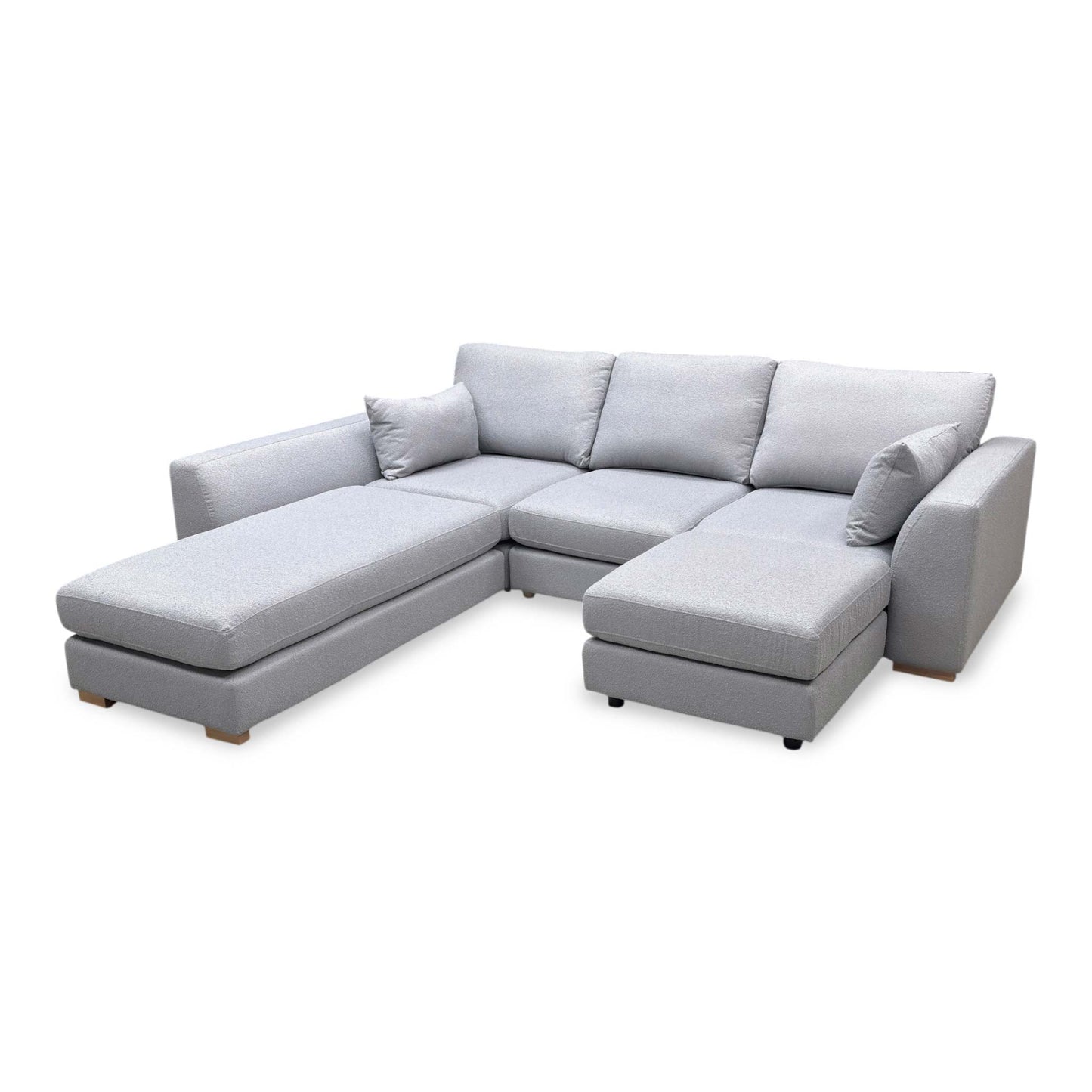 'Calix' Grey Calix Boucle Fabric Left Hand Facing 3 Piece Swivel Sofa Bed Chaise Sofa