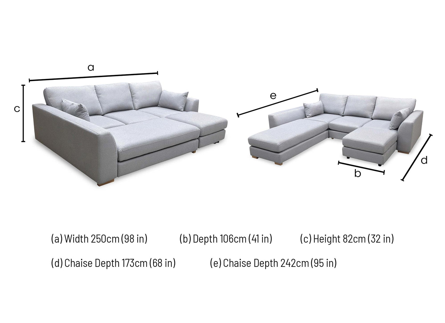 'Calix' Grey Calix Boucle Fabric Left Hand Facing 3 Piece Swivel Sofa Bed Chaise Sofa