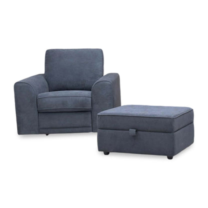 ‘Orka’ Black Plaza Linen Non Quilted Power Recliner Armchair + Large Storage Footstool