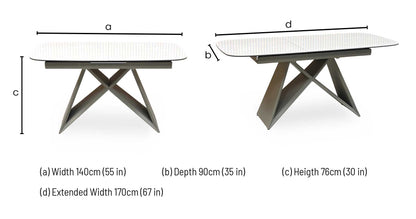 ‘Mirage’ Ceramic Top Small 140cm Pop Up Extending Dining Table
