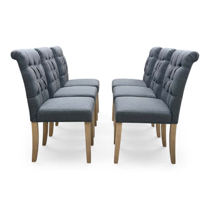'Lewis' Solid Oak 120cm Large Draw Leaf Extending Dining Table with Anthracite Charcoal Grey Fabric Dining Chairs- Set of 6