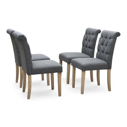 'Lewis' Solid Oak 120cm Large Draw Leaf Extending Dining Table with Anthracite Charcoal Grey Fabric Dining Chairs- Set of 4