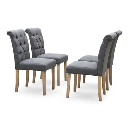 'Lewis' Solid Oak 120cm Large Draw Leaf Extending Dining Table with Anthracite Charcoal Grey Fabric Dining Chairs- Set of 4