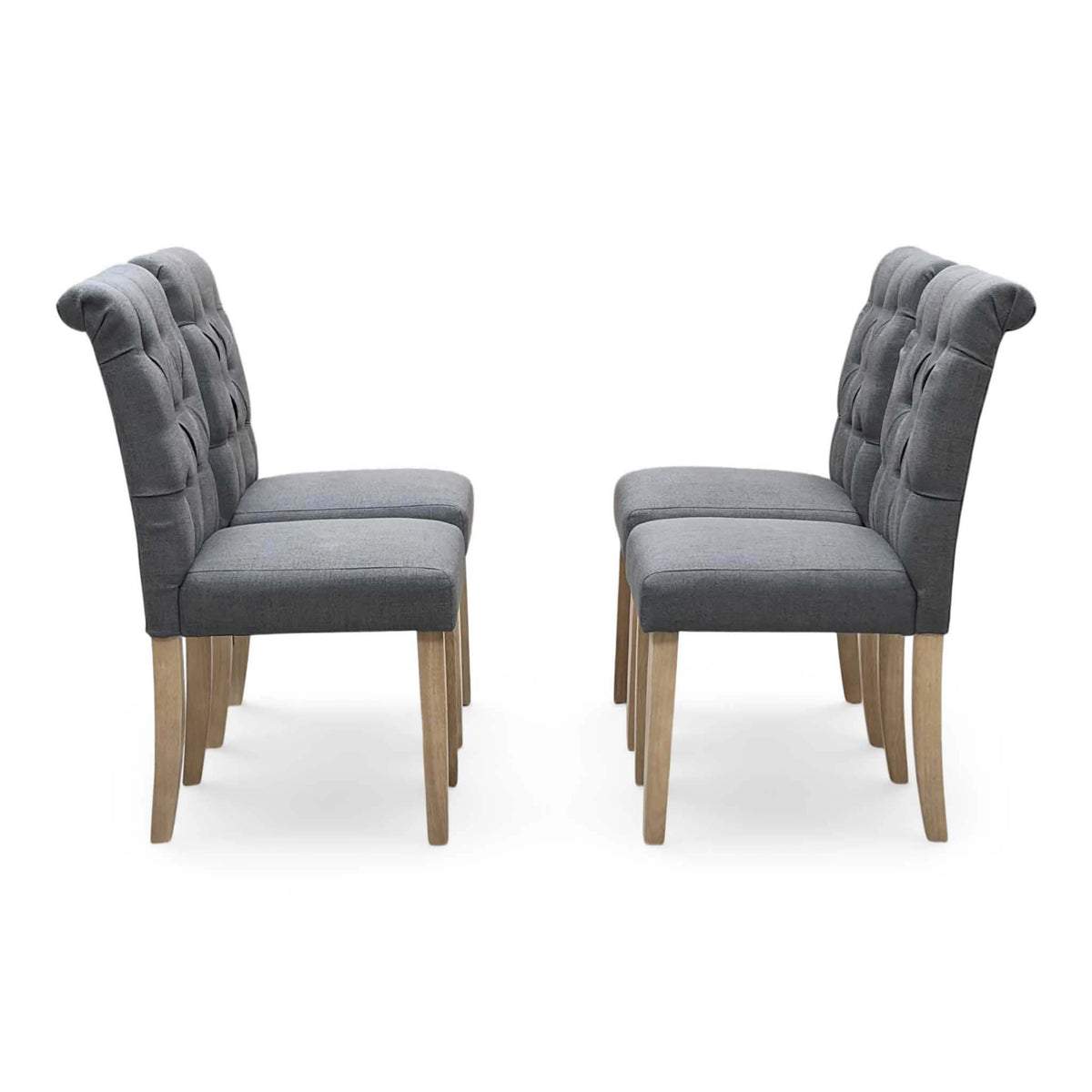 'Lewis' Solid Oak 120cm Large Draw Leaf Extending Dining Table with Anthracite Charcoal Grey Fabric Dining Chairs- Set of 4