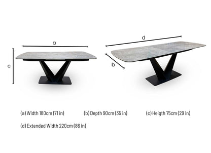 'Cupra' Grey Ceramic Top 180cm Large Pop Up Extending Dining Table