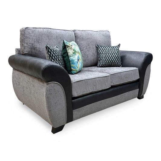 'Narva' Grey Fabric and Faux Leather Combination 2 Seater Sofa