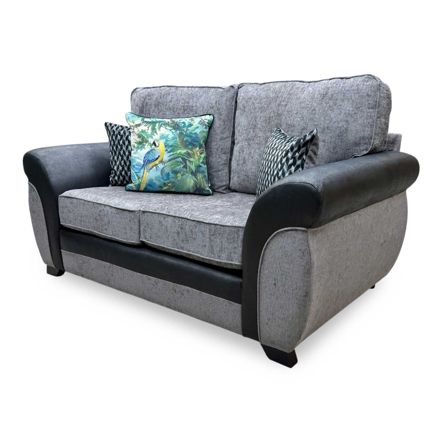 'Narva' Grey Fabric and Faux Leather Combination 2 Seater Sofa