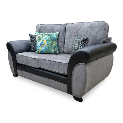 'Narva' Grey Fabric and Faux Leather Combination 2 Seater Sofa