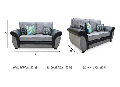 'Narva' Grey Fabric and Faux Leather Combination 2 Seater Sofa