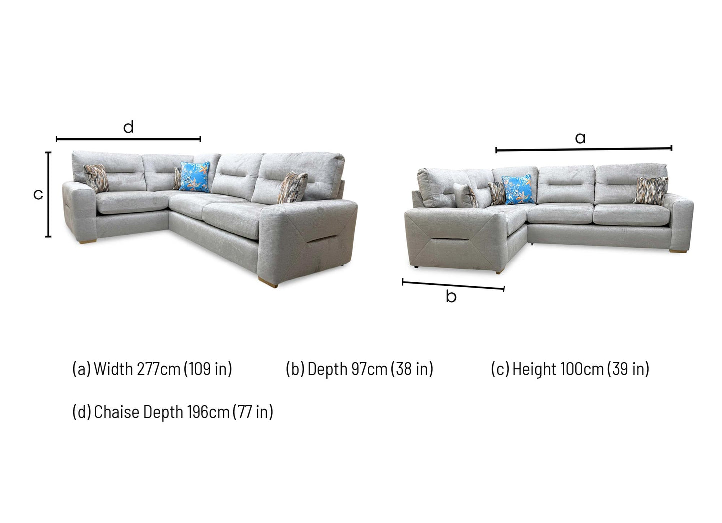 'Melrose' Crush Mink Fabric Left Hand Double Arm Corner Group Sofa