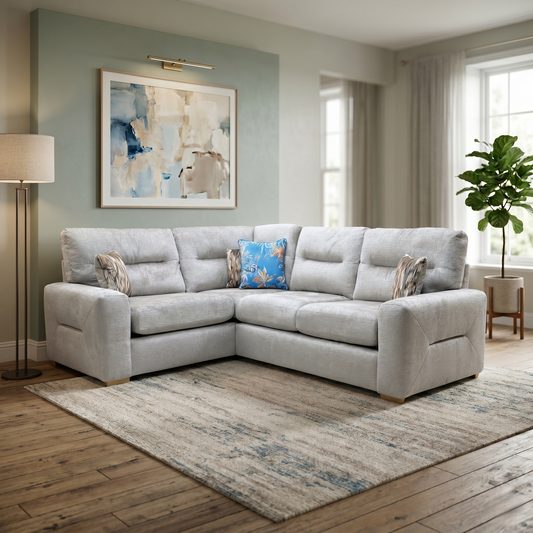 'Melrose' Crush Mink Fabric Left Hand Double Arm Corner Group Sofa