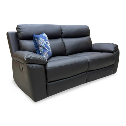 'Edison' Black Faux Leather 3 Seater Manual Recliner Sofa