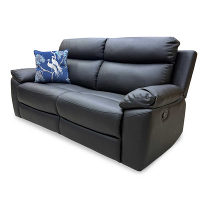 'Edison' Black Faux Leather 3 Seater Manual Recliner Sofa