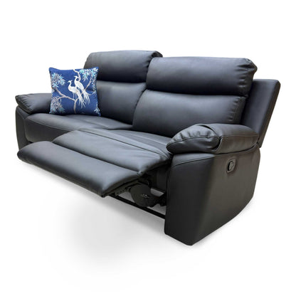 'Edison' Black Faux Leather 3 Seater Manual Recliner Sofa