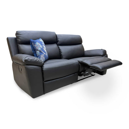 'Edison' Black Faux Leather 3 Seater Manual Recliner Sofa