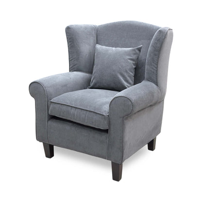 ‘Denton’ Grey Chenille Fabric Wing Chair