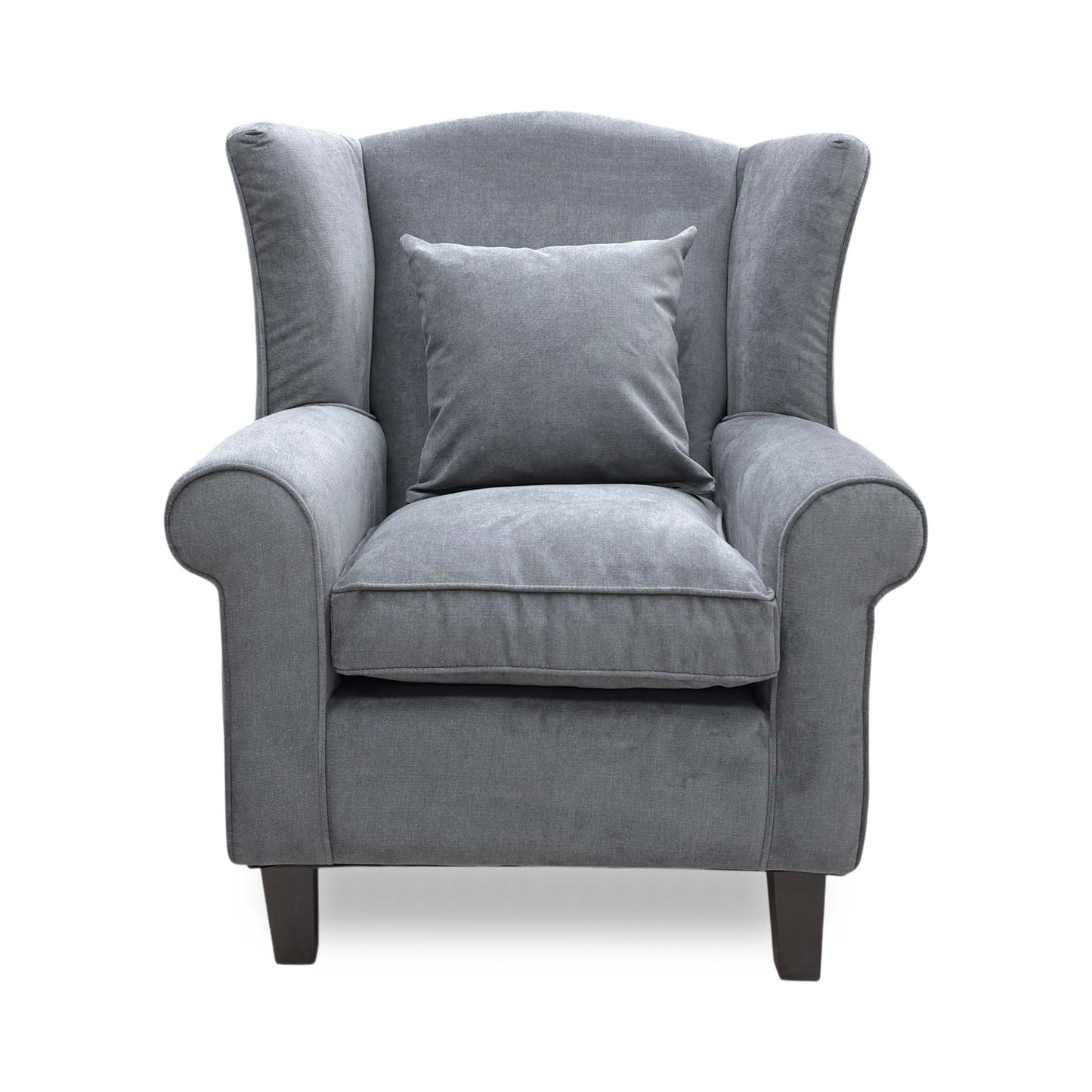 ‘Denton’ Grey Chenille Fabric Wing Chair