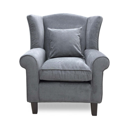 ‘Denton’ Grey Chenille Fabric Wing Chair