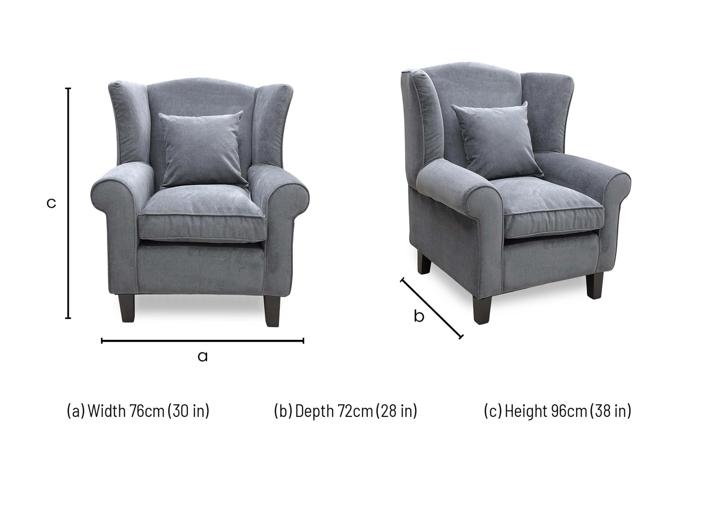 ‘Denton’ Grey Chenille Fabric Wing Chair