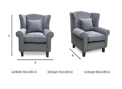 ‘Denton’ Grey Chenille Fabric Wing Chair