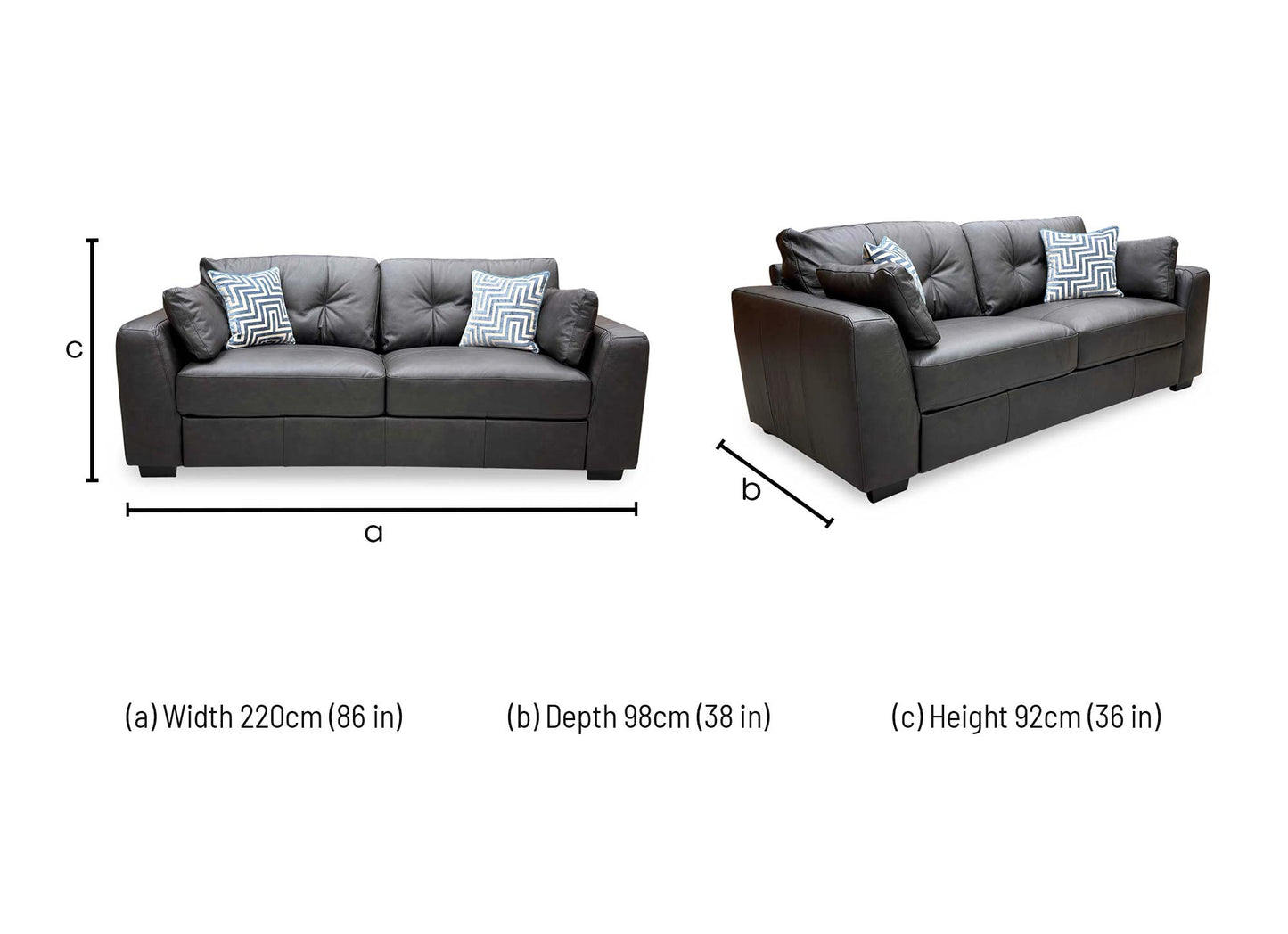 ‘Arden’ Black Italian Leather 4 Seater Sofa